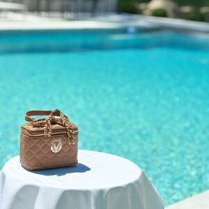 Valentino Orlandi Quilted Tan Vanity Bag